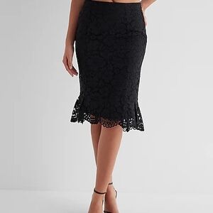 Express Black Ruffled Pencil Skirt Knee-Length